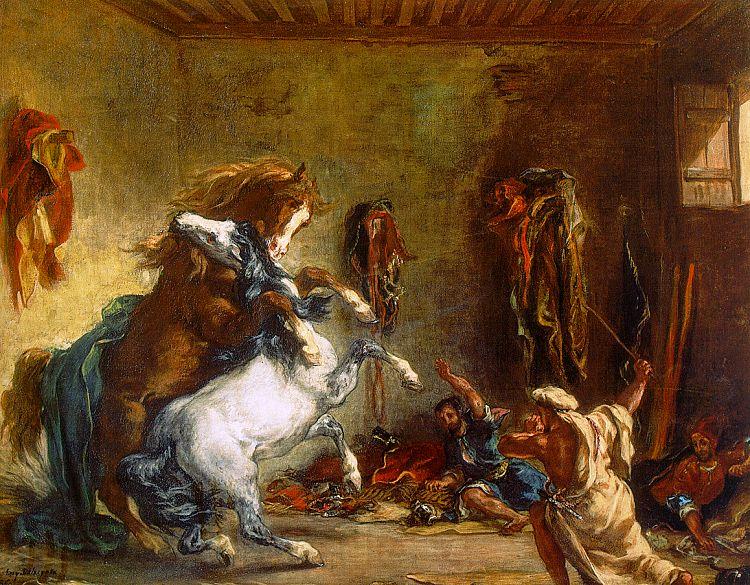 Eugene Delacroix Arab Horses Fighting in a Stable Norge oil painting art